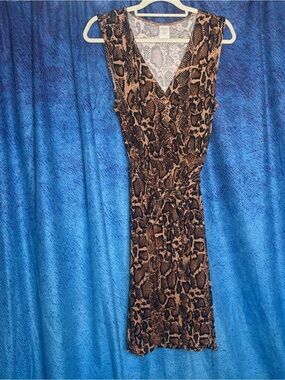 Serra Brown and Black Snake Print Midi Dress